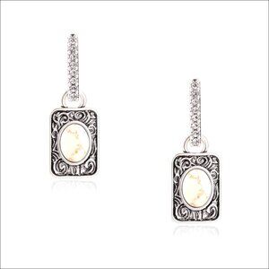 Gold Plated Hoop Earrings with Natural Gemstone Dangle, Lever Back